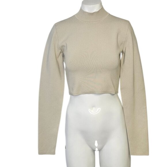 Babaton Tops - Aritzia Babaton Sculpt Knit Level Turtleneck, Long Sleeve, Crop, Matte Pearl, S